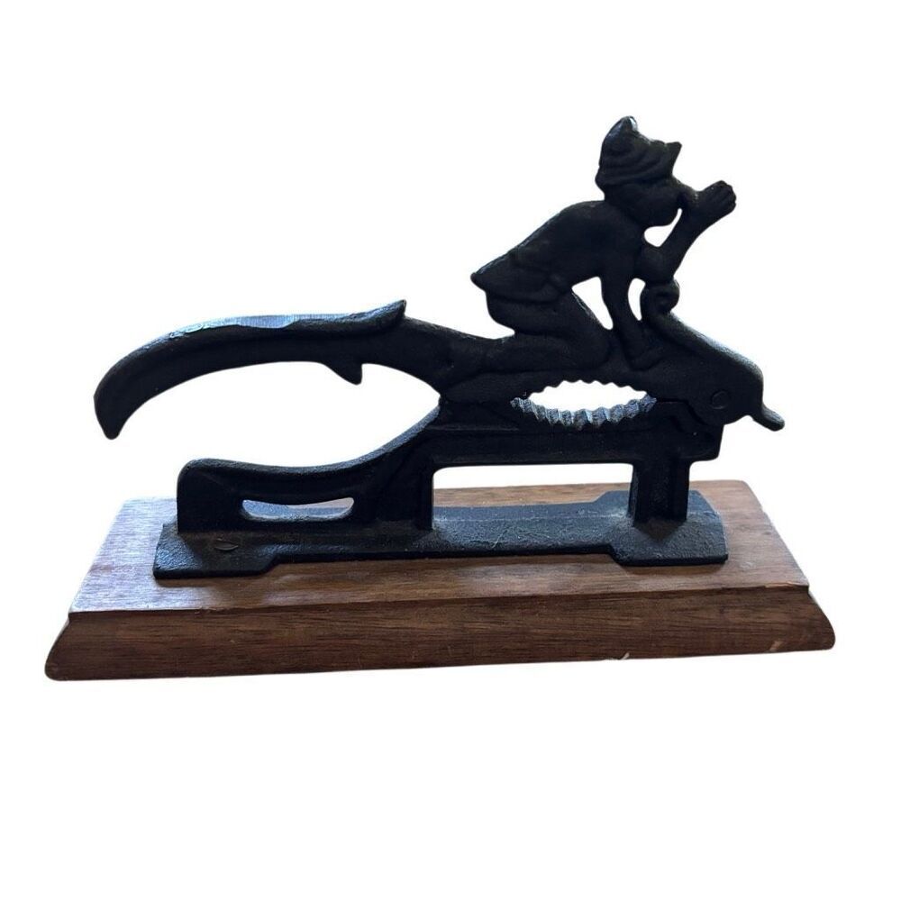 Vintage Cast Iron Nutcracker German Man On Wood Base